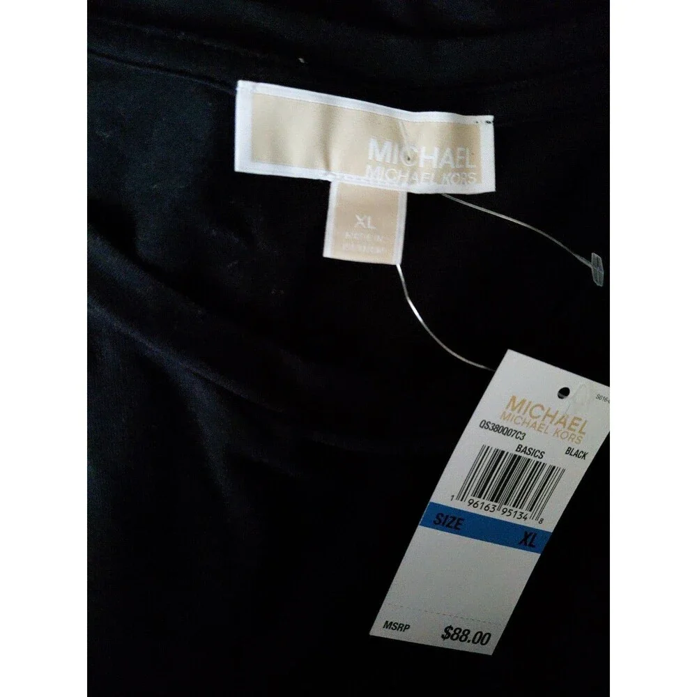 Michael Kors Black Knit T-Shirt Bodycon Dress Ruched Short Sleeve Crew Neck XL